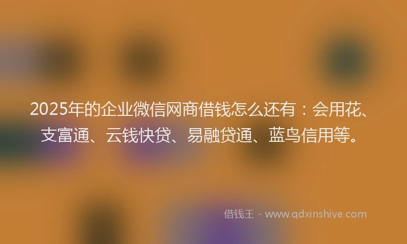 2025年的企业微信网商借钱怎么还有：会用花、支富通、云钱快贷、易融贷通、蓝鸟信用等。