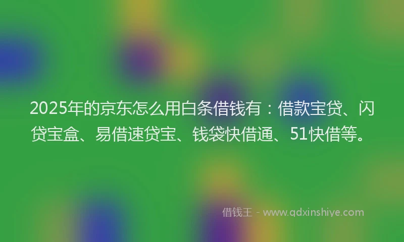 2025年的京东怎么用白条借钱有：借款宝贷、闪贷宝盒、易借速贷宝、钱袋快借通、51快借等。