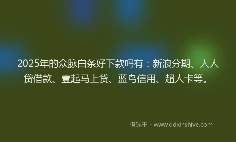 2025年的众脉白条好下款吗有:新浪分期、人人贷借款、壹起马上贷、蓝鸟信用、超人卡等。