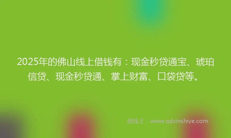 2025年的佛山线上借钱有：现金秒贷通宝、琥珀信贷、现金秒贷通、掌上财富、口袋贷等。