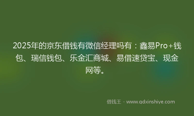 2025年的京东借钱有微信经理吗有：鑫易Pro+钱包、瑞信钱包、乐金汇商城、易借速贷宝、现金网等。