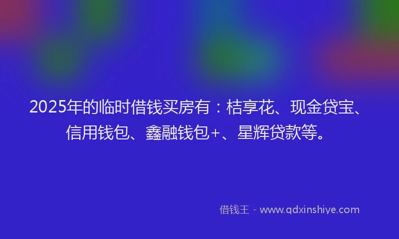 2025年的临时借钱买房有：桔享花、现金贷宝、信用钱包、鑫融钱包+、星辉贷款等。