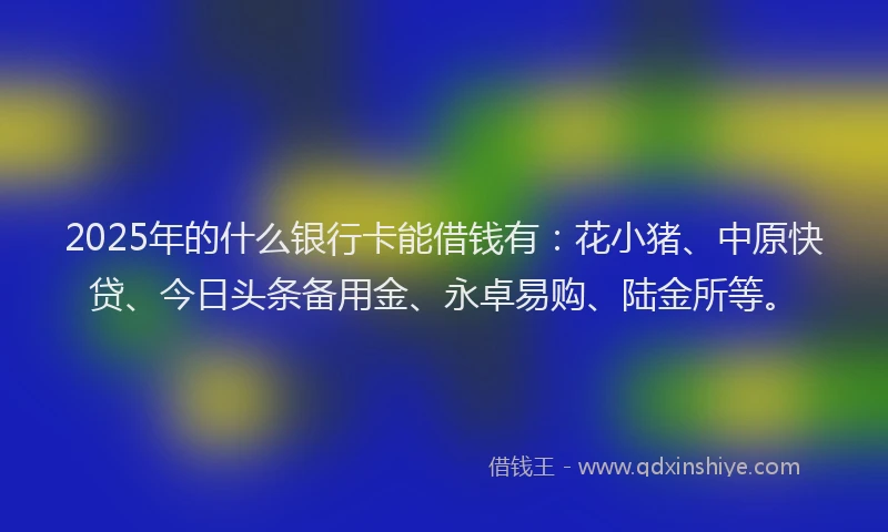 2025年的什么银行卡能借钱有：花小猪、中原快贷、今日头条备用金、永卓易购、陆金所等。