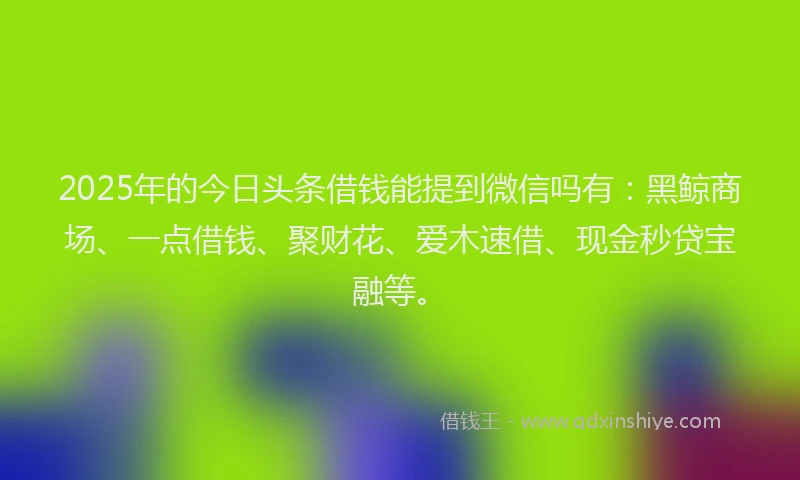 2025年的今日头条借钱能提到微信吗有：黑鲸商场、一点借钱、聚财花、爱木速借、现金秒贷宝融等。