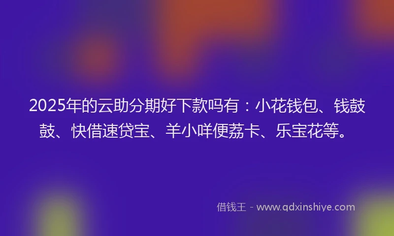 2025年的云助分期好下款吗有：小花钱包、钱鼓鼓、快借速贷宝、羊小咩便荔卡、乐宝花等。