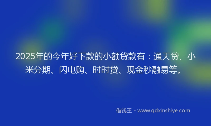 2025年的今年好下款的小额贷款有:通天贷、小米分期、闪电购、时时贷、现金秒融易等。