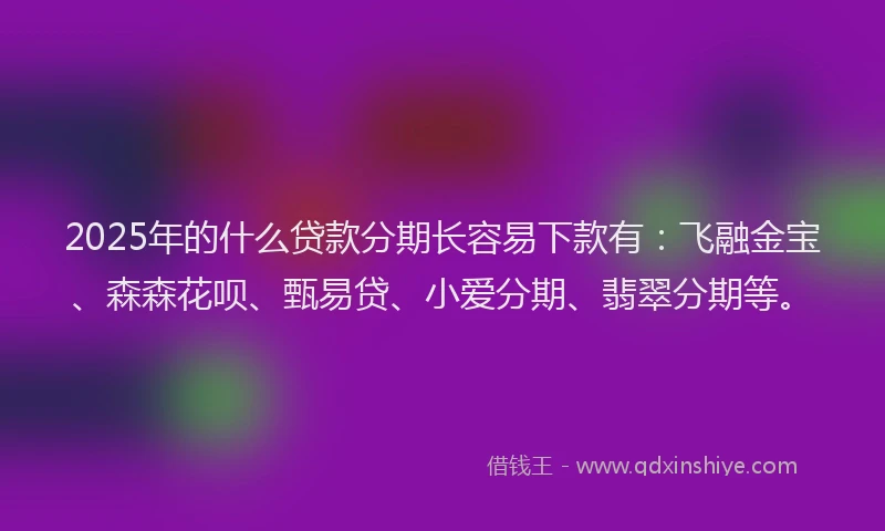 2025年的什么贷款分期长容易下款有：飞融金宝、森森花呗、甄易贷、小爱分期、翡翠分期等。