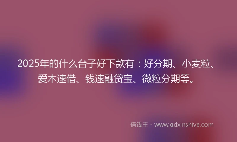 2025年的什么台子好下款有：好分期、小麦粒、爱木速借、钱速融贷宝、微粒分期等。