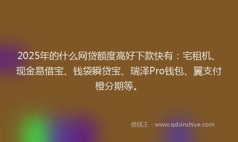 2025年的什么网贷额度高好下款快有：宅租机、现金易借宝、钱袋瞬贷宝、瑞泽Pro钱包、翼支付橙分期等。