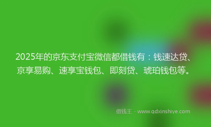 2025年的京东支付宝微信都借钱有：钱速达贷、京享易购、速享宝钱包、即刻贷、琥珀钱包等。