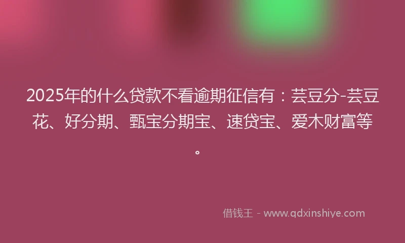 2025年的什么贷款不看逾期征信有：芸豆分-芸豆花、好分期、甄宝分期宝、速贷宝、爱木财富等。