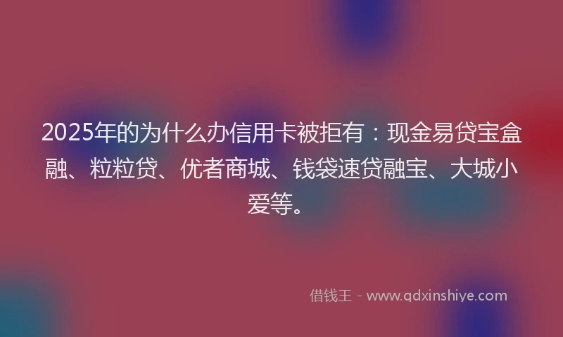 2025年的为什么办信用卡被拒有：现金易贷宝盒融、粒粒贷、优者商城、钱袋速贷融宝、大城小爱等。