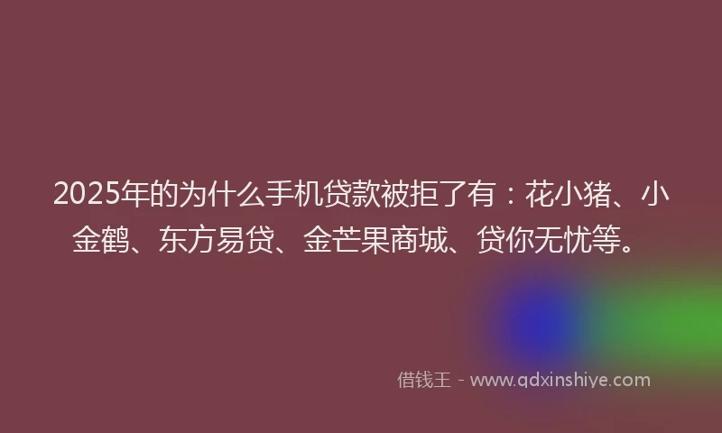 2025年的为什么手机贷款被拒了有：花小猪、小金鹤、东方易贷、金芒果商城、贷你无忧等。