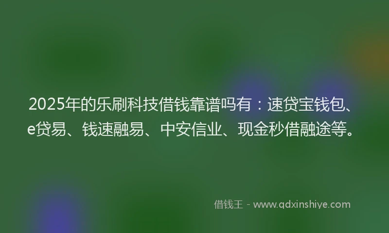 2025年的乐刷科技借钱靠谱吗有：速贷宝钱包、e贷易、钱速融易、中安信业、现金秒借融途等。
