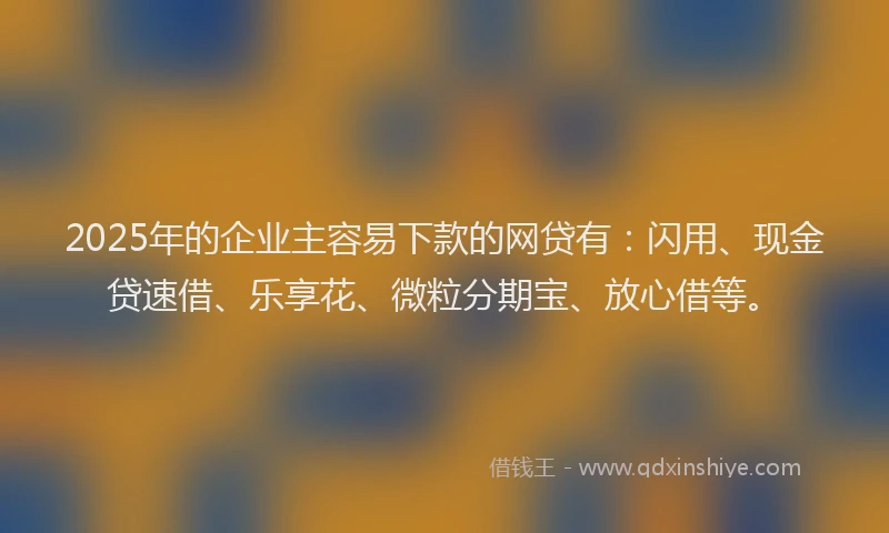 2025年的企业主容易下款的网贷有：闪用、现金贷速借、乐享花、微粒分期宝、放心借等。
