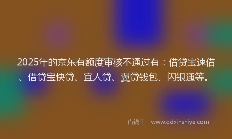 2025年的京东有额度审核不通过有：借贷宝速借、借贷宝快贷、宜人贷、翼贷钱包、闪银通等。