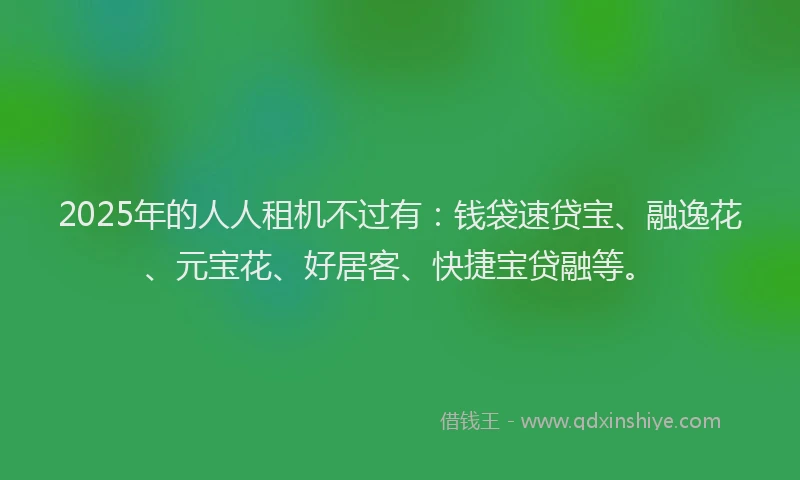 2025年的人人租机不过有：钱袋速贷宝、融逸花、元宝花、好居客、快捷宝贷融等。