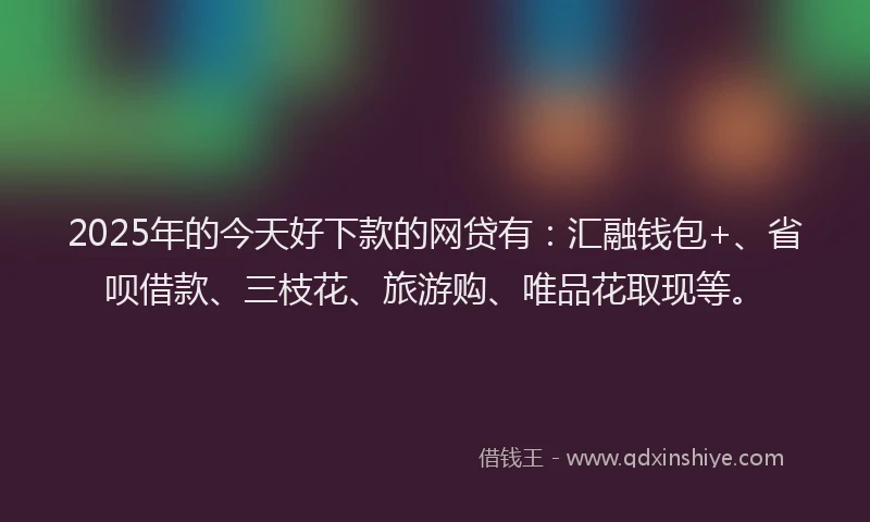 2025年的今天好下款的网贷有：汇融钱包+、省呗借款、三枝花、旅游购、唯品花取现等。