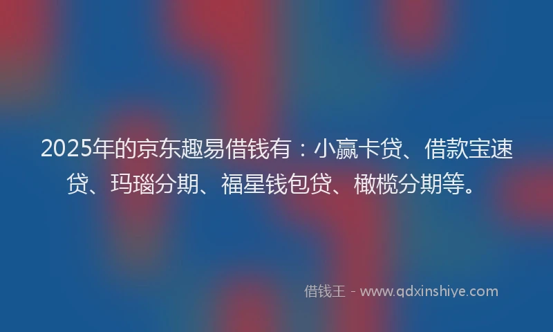 2025年的京东趣易借钱有：小赢卡贷、借款宝速贷、玛瑙分期、福星钱包贷、橄榄分期等。