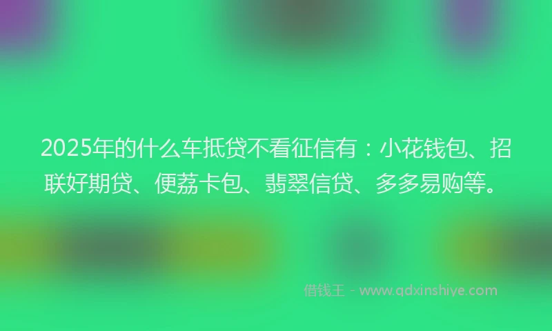 2025年的什么车抵贷不看征信有：小花钱包、招联好期贷、便荔卡包、翡翠信贷、多多易购等。