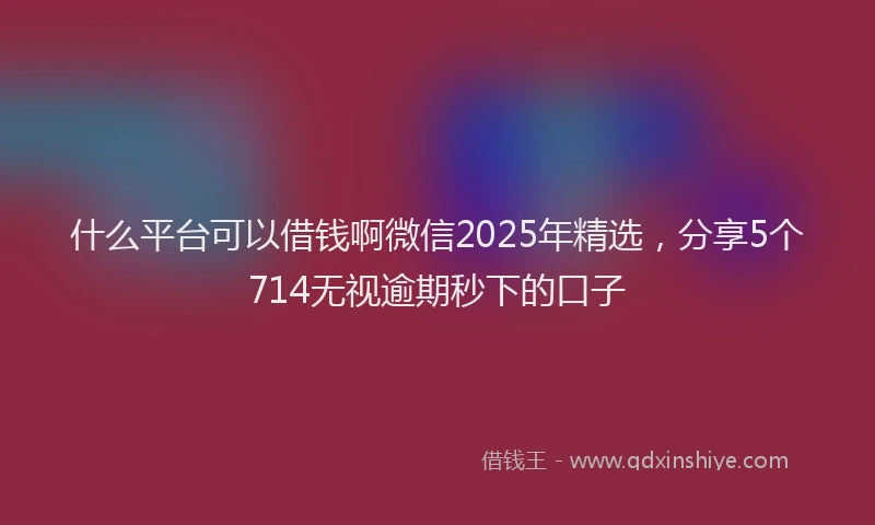 什么平台可以借钱啊微信2025年精选，分享5个714无视逾期秒下的口子