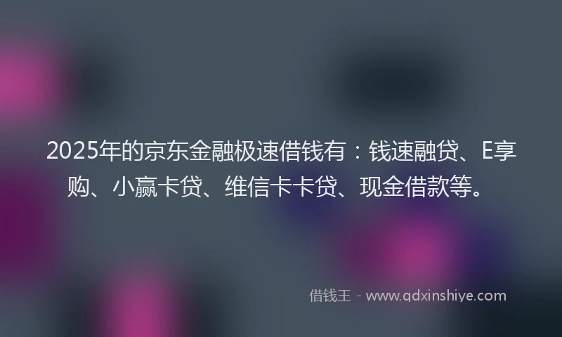 2025年的京东金融极速借钱有：钱速融贷、E享购、小赢卡贷、维信卡卡贷、现金借款等。