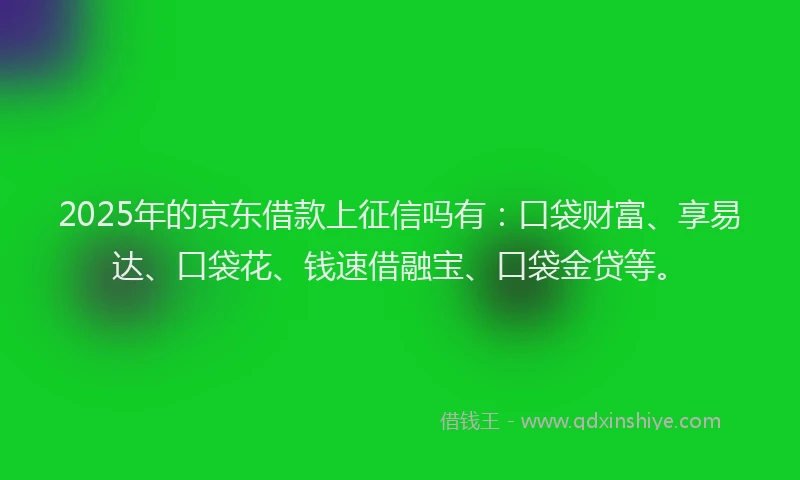 2025年的京东借款上征信吗有：口袋财富、享易达、口袋花、钱速借融宝、口袋金贷等。
