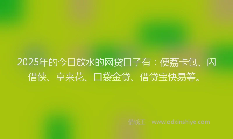 2025年的今日放水的网贷口子有：便荔卡包、闪借侠、享来花、口袋金贷、借贷宝快易等。