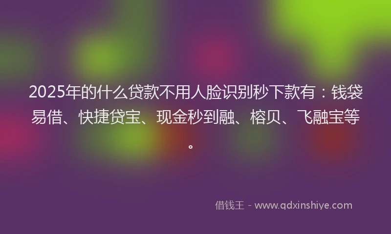 2025年的什么贷款不用人脸识别秒下款有：钱袋易借、快捷贷宝、现金秒到融、榕贝、飞融宝等。