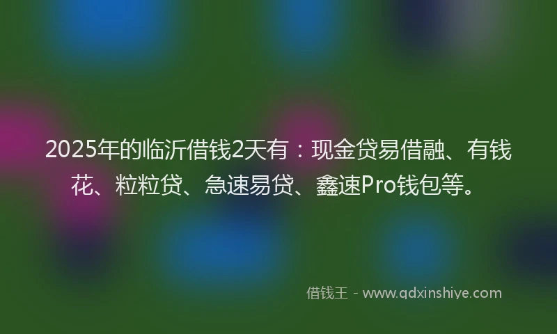 2025年的临沂借钱2天有:现金贷易借融、有钱花、粒粒贷、急速易贷、鑫速Pro钱包等。