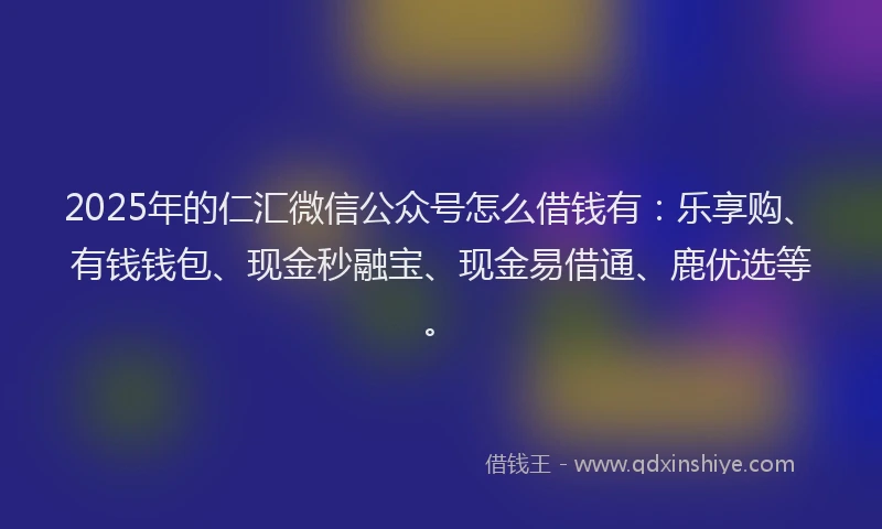 2025年的仁汇微信公众号怎么借钱有：乐享购、有钱钱包、现金秒融宝、现金易借通、鹿优选等。
