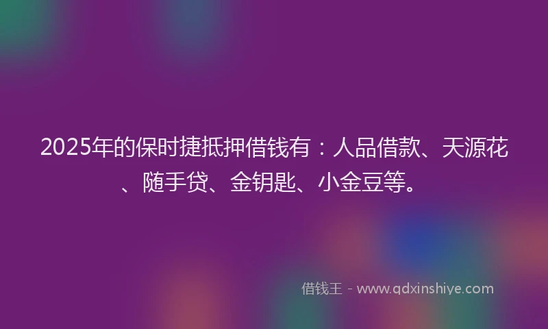 2025年的保时捷抵押借钱有：人品借款、天源花、随手贷、金钥匙、小金豆等。