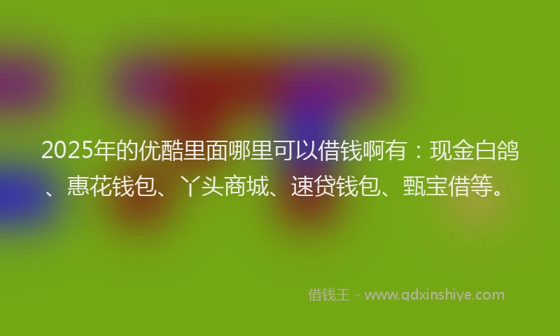 2025年的优酷里面哪里可以借钱啊有：现金白鸽、惠花钱包、丫头商城、速贷钱包、甄宝借等。