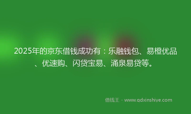 2025年的京东借钱成功有：乐融钱包、易橙优品、优速购、闪贷宝易、涌泉易贷等。