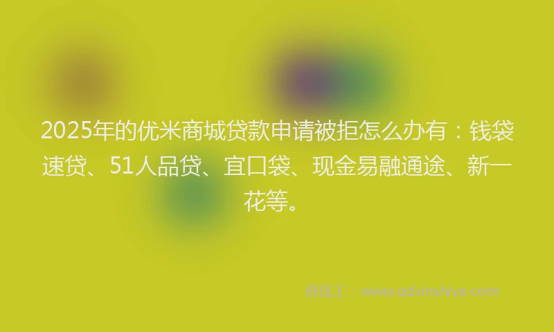 2025年的优米商城贷款申请被拒怎么办有：钱袋速贷、51人品贷、宜口袋、现金易融通途、新一花等。