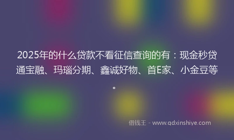 2025年的什么贷款不看征信查询的有:现金秒贷通宝融、玛瑙分期、鑫诚好物、首E家、小金豆等。