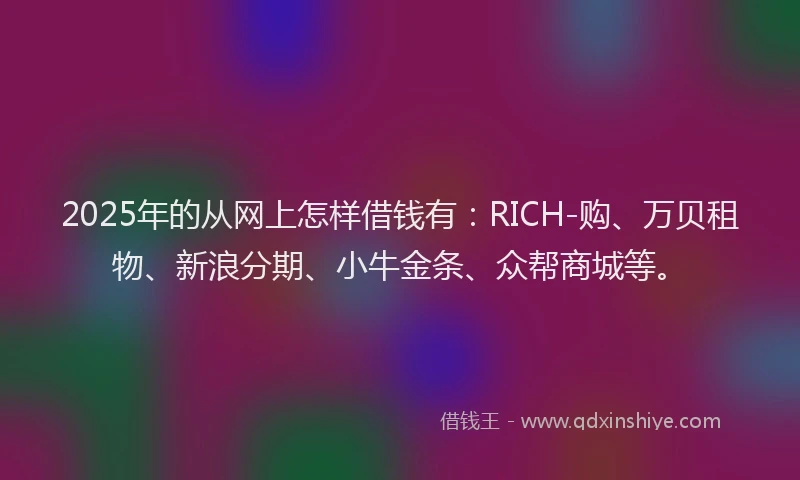 2025年的从网上怎样借钱有：RICH-购、万贝租物、新浪分期、小牛金条、众帮商城等。