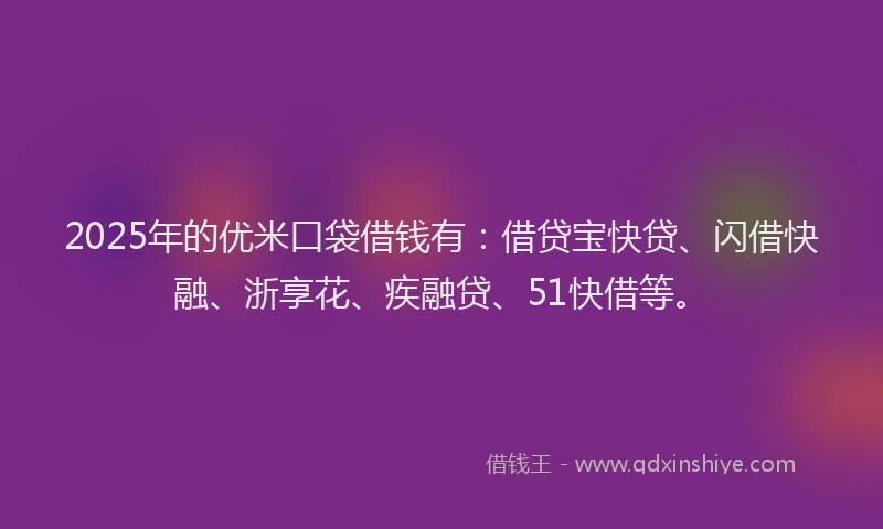 2025年的优米口袋借钱有：借贷宝快贷、闪借快融、浙享花、疾融贷、51快借等。