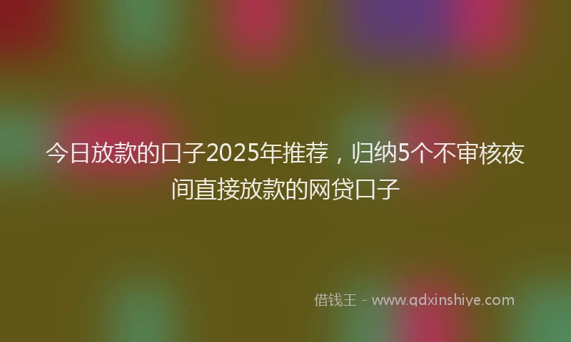 今日放款的口子2025年推荐，归纳5个不审核夜间直接放款的网贷口子