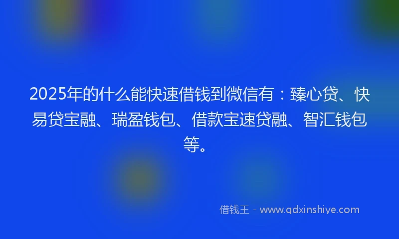 2025年的什么能快速借钱到微信有:臻心贷、快易贷宝融、瑞盈钱包、借款宝速贷融、智汇钱包等。