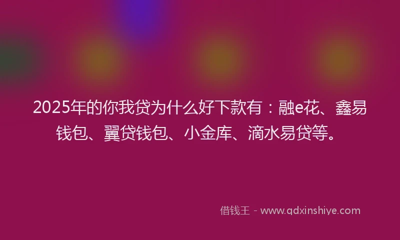 2025年的你我贷为什么好下款有：融e花、鑫易钱包、翼贷钱包、小金库、滴水易贷等。