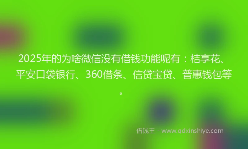 2025年的为啥微信没有借钱功能呢有：桔享花、平安口袋银行、360借条、信贷宝贷、普惠钱包等。