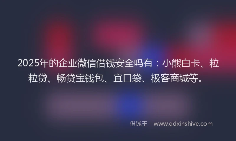 2025年的企业微信借钱安全吗有:小熊白卡、粒粒贷、畅贷宝钱包、宜口袋、极客商城等。