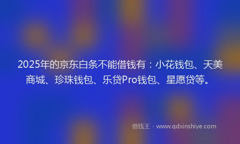 2025年的京东白条不能借钱有：小花钱包、天美商城、珍珠钱包、乐贷Pro钱包、星愿贷等。