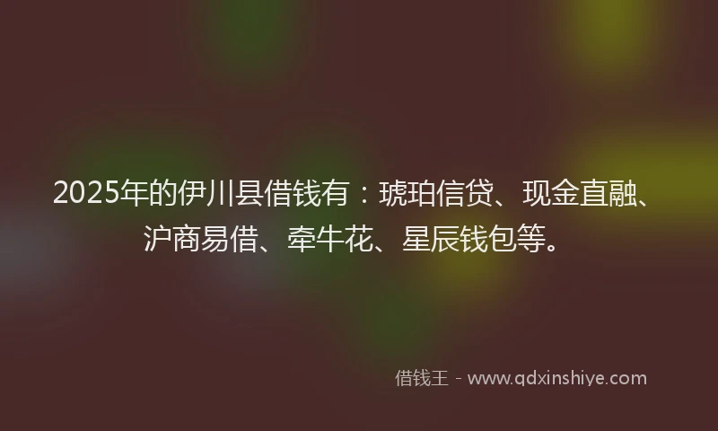 2025年的伊川县借钱有：琥珀信贷、现金直融、沪商易借、牵牛花、星辰钱包等。