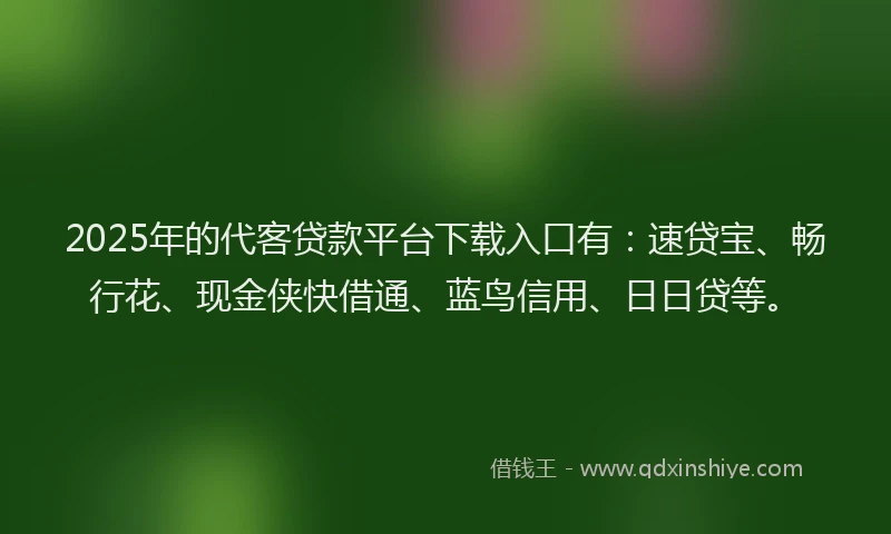 2025年的代客贷款平台下载入口有：速贷宝、畅行花、现金侠快借通、蓝鸟信用、日日贷等。