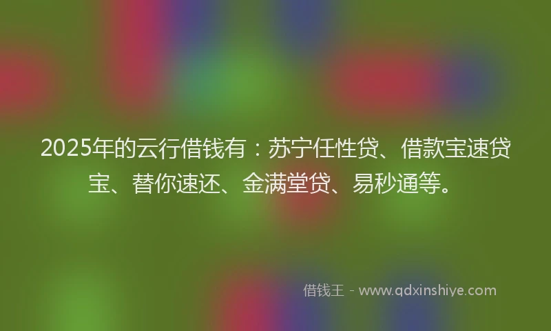 2025年的云行借钱有：苏宁任性贷、借款宝速贷宝、替你速还、金满堂贷、易秒通等。