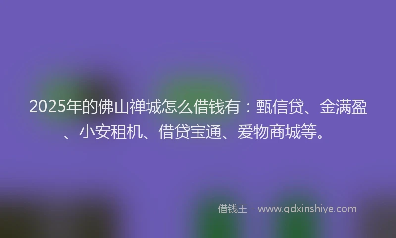 2025年的佛山禅城怎么借钱有：甄信贷、金满盈、小安租机、借贷宝通、爱物商城等。