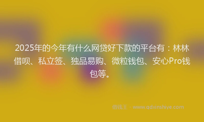 2025年的今年有什么网贷好下款的平台有：林林借呗、私立签、独品易购、微粒钱包、安心Pro钱包等。