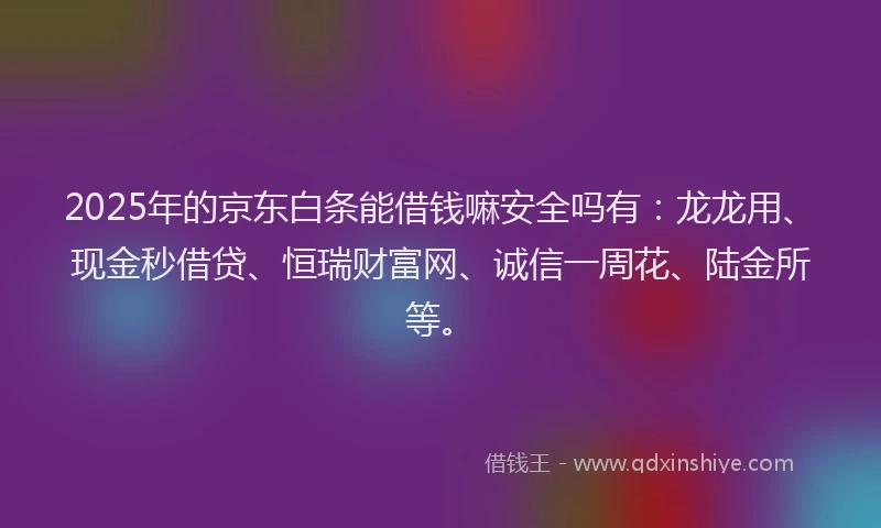 2025年的京东白条能借钱嘛安全吗有：龙龙用、现金秒借贷、恒瑞财富网、诚信一周花、陆金所等。